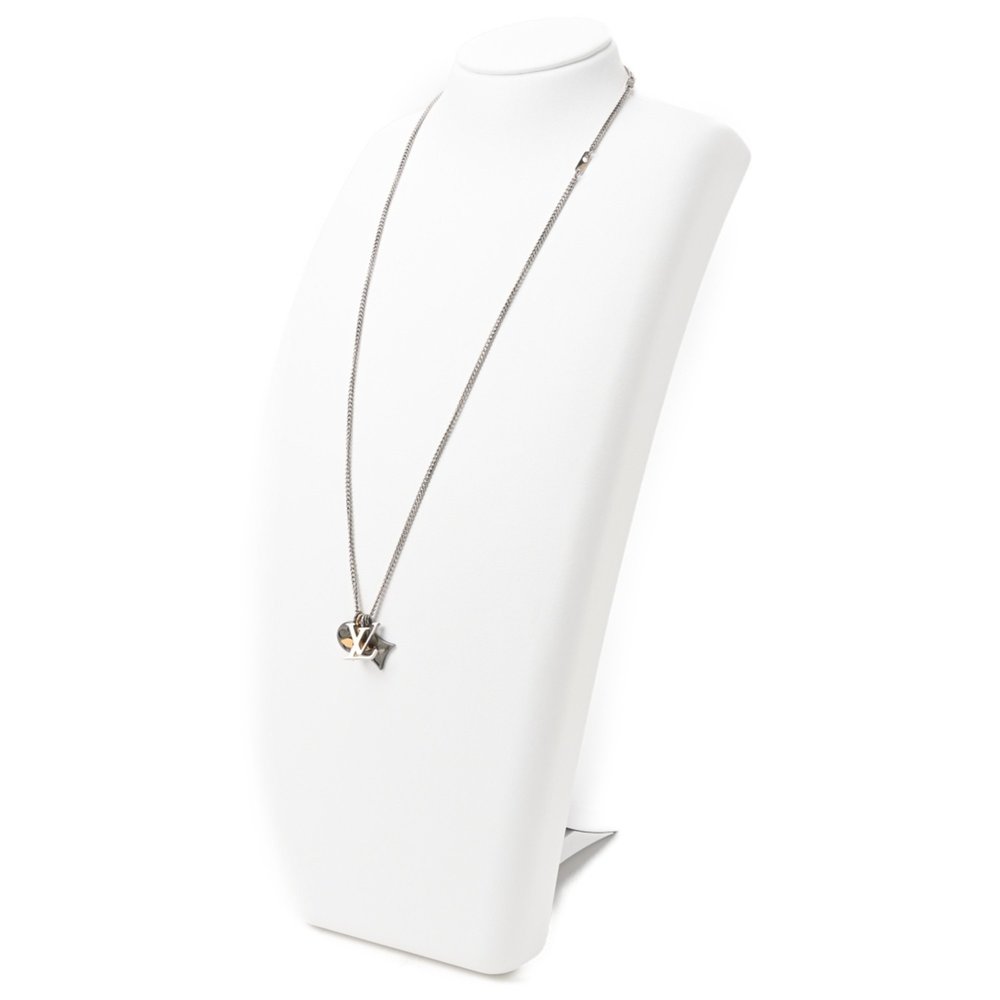 LOUIS VUITTON Pendant LV Instinct Necklace M00521 Chrome Metal Silver Gold S-... - Picture 3 of 9